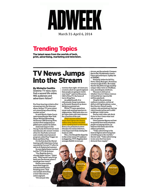 Adweek, March 31-April 6, 2014, Trending Topics, TV News Jumps Into the Stream